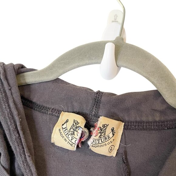 Y2K Juicy Couture Distressed Raw Hem Solid Gray Hoodie Sweatshirt Grunge Light L - Picture 5 of 6